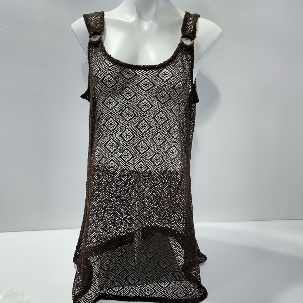 St. John’s Bay Brown Crochet Tank Size L Swim Coverup Tunic Top Beach Travel